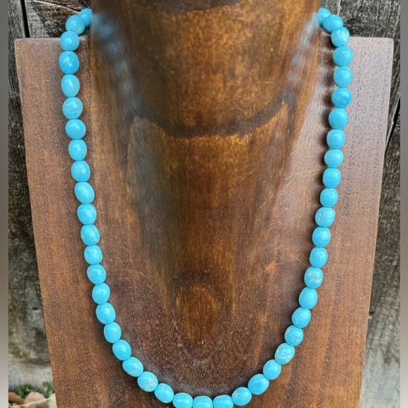Sleeping Beauty Turquoise 925 Sterling Silver Nuggets Bead Necklace 18 inch Gift
